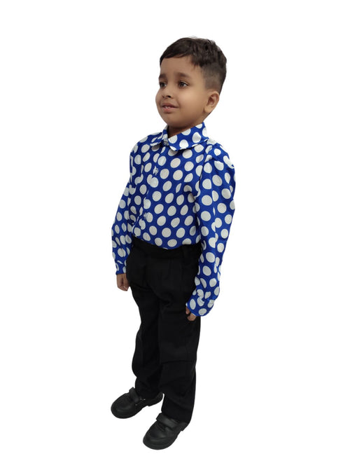 BookMyCostume Blue Polka Dots Shirt & Black Pant | Retro Theme Kids Fancy Dress Costume